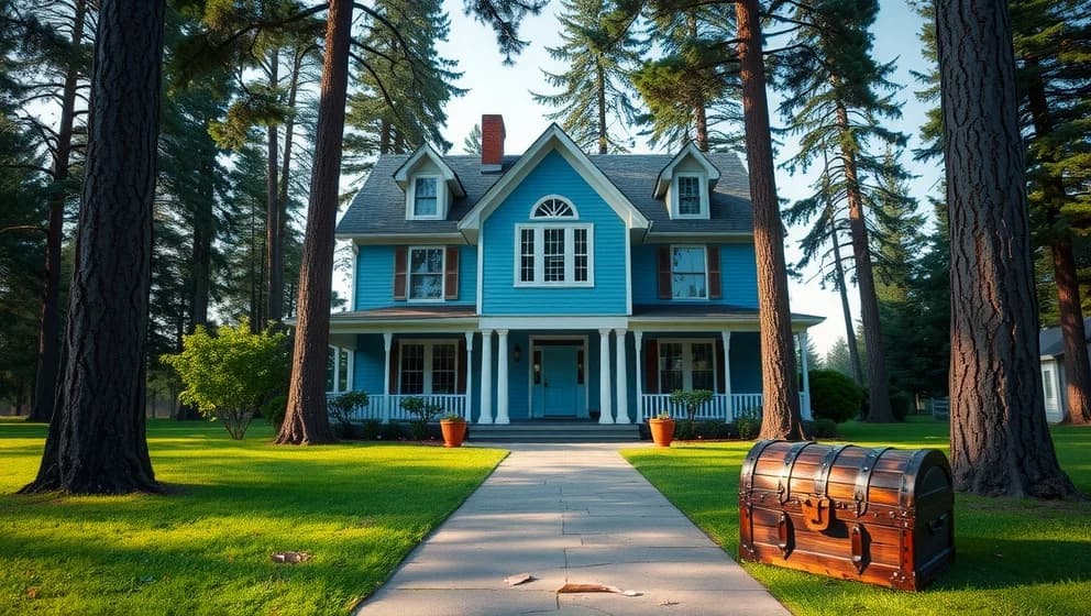 Nalle har ett stort blått hus